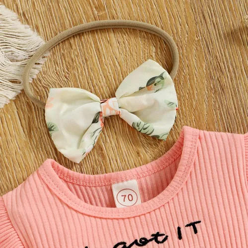 Miniatura 3 de Bowanadacles Traje de verano para bebé recién nacido, ropa floral de manga corta con volantes y diadema