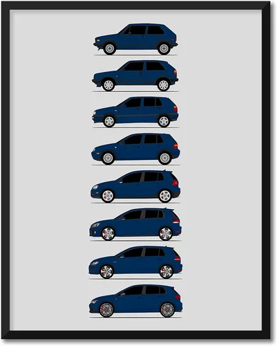 Miniatura 14 de Custom Car Posters Póster hecho a mano compatible con Volkswagen Golf GTI Generations e impresión de VW GTI (modelos de coche: MK1 a MK8)