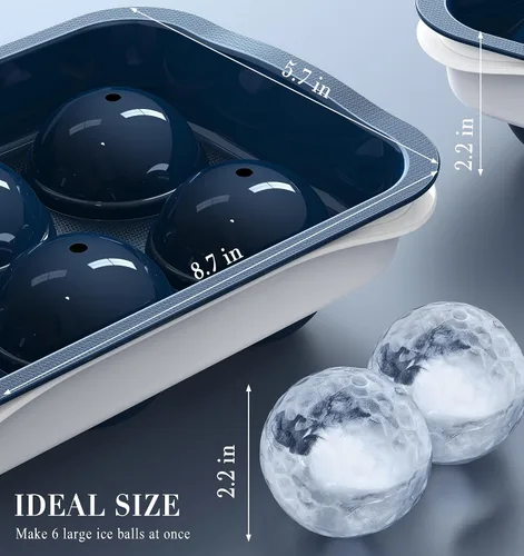 Miniatura 2 de Molde redondo para cubitos de hielo con tapa, máquina de bolas de hielo de esfera de 2.2 pulgadas, molde grande para cubitos de hielo para whisky