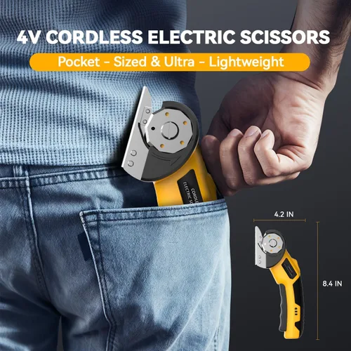Miniatura 6 de Tijeras Eléctricas Inalámbricas: Cortador de Cartón Recargable de 4V, 3 Cuchillas, Bloqueo de Seguridad y Luz LED, Cortador de Caja para Cartón