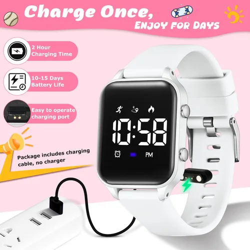 Miniatura 4 de Relojes digitales para niños y niñas, reloj deportivo con rastreador de fitness, podómetro, alarmas, cronómetro, no necesita aplicación, reloj