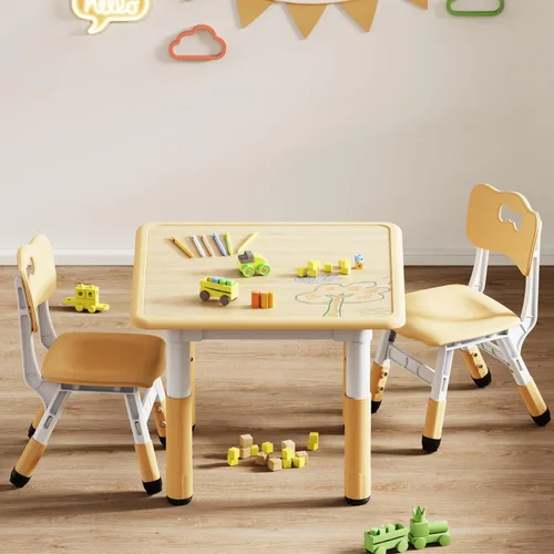 Miniatura 7 de Brelley, Juego de mesa y 2 sillas para niños, escritorio y silla ajustables en altura para niños pequeños, escritorio con diseño de grafiti
