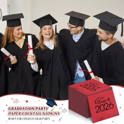 Miniatura 7 de 100 servilletas de graduación de clase 2025, servilletas desechables de papel de felicitación de graduación, toallas de mano cuadradas de papel