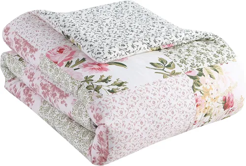 Miniatura 5 de Laura Ashley Inicio - Juego de edredón tamaño individual, ropa de cama reversible de algodón, incluye funda a juego con funda de almohada europea
