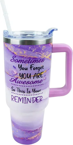 Vaso de 40 onzas con asa y tapa con pajita a prueba de fugas | Regalos inspiradores de cumpleaños del Día de la Madre para mujeres, hombres,