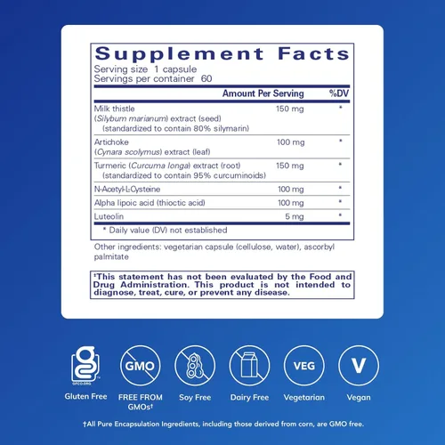Miniatura 2 de Pure Encapsulations Fórmula LVR Suplemento hipoalergénico con soporte antioxidante para la salud de las células hepáticas* 60 cápsulas