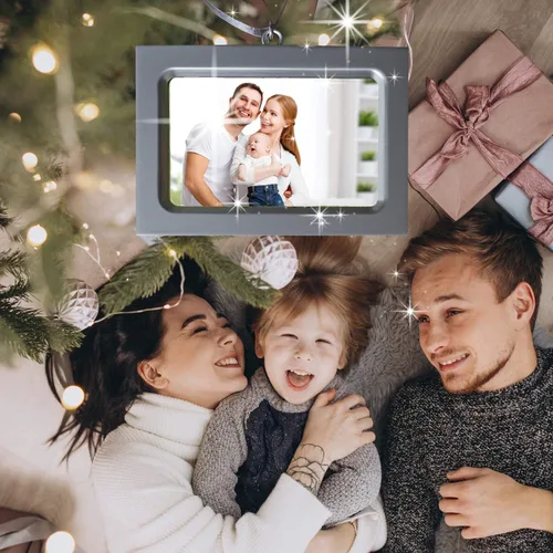 Miniatura 4 de Marco de fotos horizontal, elegante diseño plateado, juego de 4 piezas para árbol de Navidad, con capacidad para fotos de 2.75 x 1.75 pulgadas