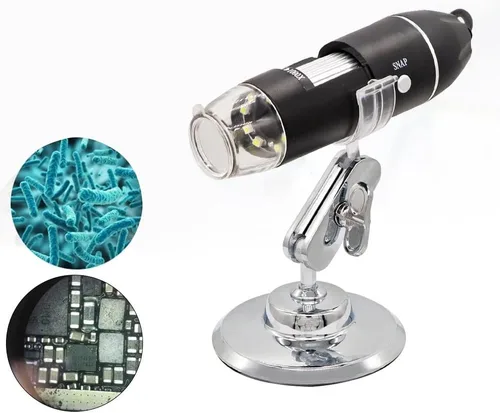 Miniatura 2 de Kit de accesorios para microscopio ajustable, 1600X, microscopio digital, cámara de microscopio electrónico, 8 luces LED, lupa de zoom
