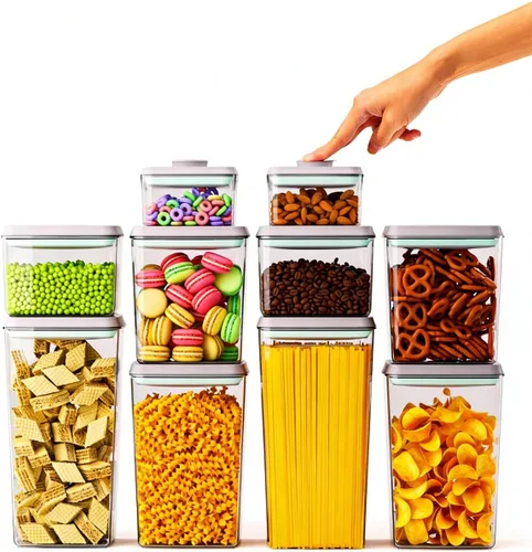Miniatura 13 de Recipientes Herméticos Pop Apilables - Paquete de 2 Recipientes de Almacenamiento de Cereales con Tapas Herméticas, Recipientes Pop Up a Prueba