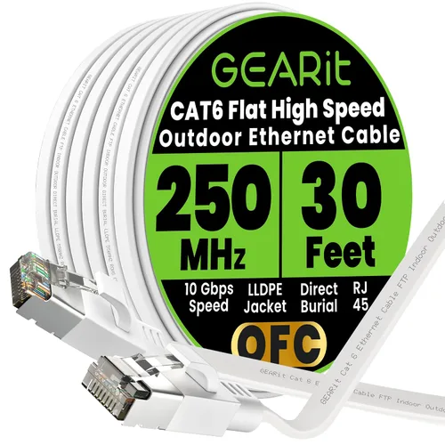 Miniatura 17 de GEARit Cable Ethernet plano Cat 6 para exteriores (15 pies, negro) Chaqueta LLDPE clasificada para entierro directo – Cat6 blindado FTP 10Gbps