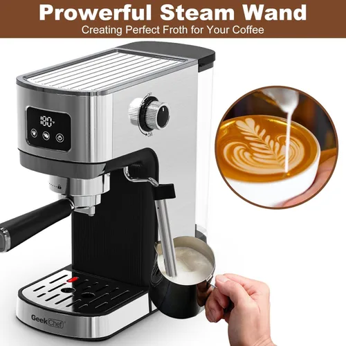 Miniatura 5 de Geek Chef Máquina de café expreso, cafetera de café espresso y capuchino de 20 barras con espumador de molino, cafetera de capuchino y café