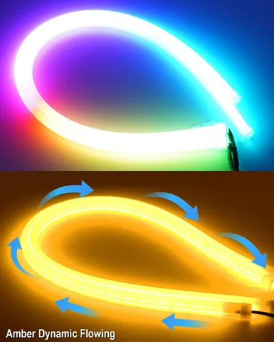 Miniatura 2 de Qasim Tiras LED secuenciales APP Control Bluetooth RGB Multi Color Faro 24 pulgadas LED Correr Luces Diurnas Flexible DRL Tubo Tira 12V 2 Pack