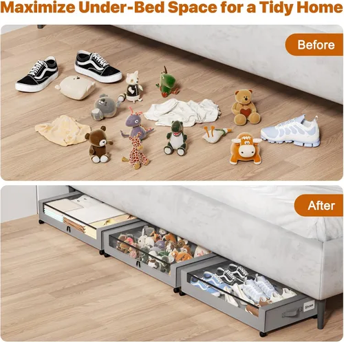 Miniatura 6 de Almacenamiento Debajo de la Cama con Ruedas, XXL 60L Contenedores de Almacenamiento Debajo de la Cama con Tapas Transparentes, Cajón Metálico