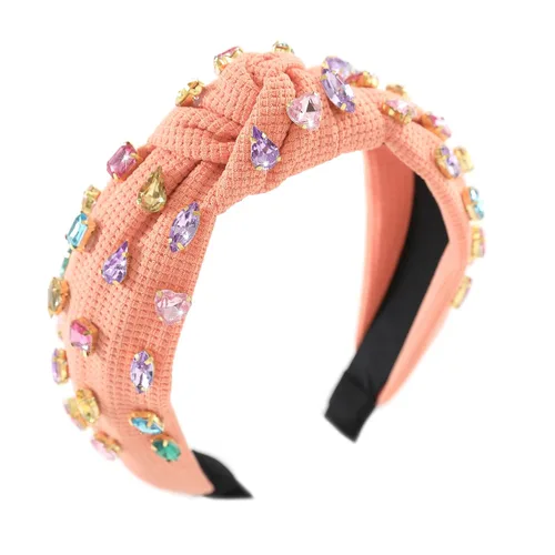 Miniatura 11 de Diadema anudada con joyas para mujeres y niñas, diadema de diamantes de imitación de cristal brillante, nudo superior ancho para mujer, diadema Negro