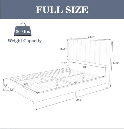 Miniatura 2 de Allewie - Base de cama tamaño Full con cabecera acolchada tapizada en terciopelo y diseño acanalado vertical; plataforma de cama con resistentes Rosa