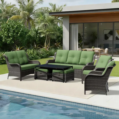 Miniatura 106 de Joyside Juego de sillas de mimbre para patio, juego de 3 piezas de mimbre para exteriores con 2 sillas reposabrazos y 1 mesa auxiliar para terraza