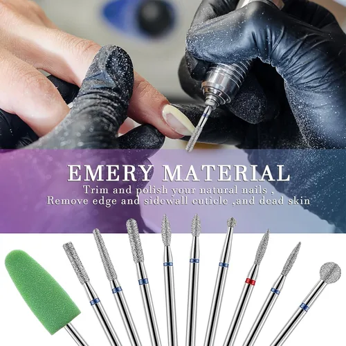 Miniatura 6 de YUXIANLB Juego de 10 brocas de uñas para manicura, kit de brocas de diamante para uñas profesional rusas para eliminación de cutículas, juego