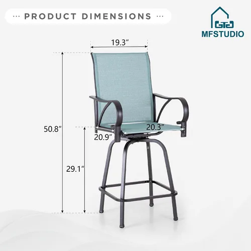 Miniatura 8 de Juego de 4 taburetes de bar para exterior de MFSTUDIO, sillas giratorias de patio con altura de barra, barras de bar de patio con respaldo alto