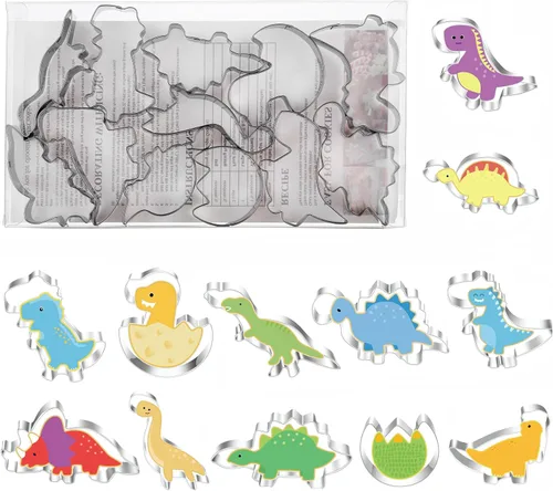 Miniatura 6 de Nuevo juego de cortadores de galletas de dinosaurio, tamaños mini pequeños, 12 piezas moldes de galletas para niños, moldes de galletas
