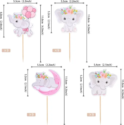 Miniatura 2 de Paquete de 24 decoraciones para cupcakes de elefante Oh Baby con purpurina para decoración de cupcakes de elefante Oh Baby Baby para cumpleaños