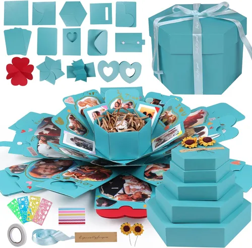 Miniatura 9 de RECUTMS Caja de regalo sorpresa de día de la madre, set de bricolaje para álbum de fotos hecho a mano, caja de regalo con 6 caras, libro de Rosa