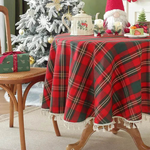Miniatura 19 de Laolitou - Mantel a cuadros cuadrado lavable, resistente, de lino de algodón, a cuadros de búfalo, con borla, mantel de gingham para primavera