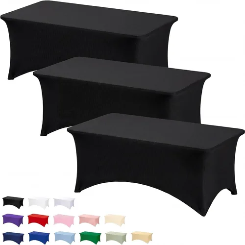 Fixwal Paquete de 3 Manteles Negros para Mesas Rectangulares de 6 Pies, Manteles Rectangulares Elásticos de Spandex Ajustables de 6 Pies para