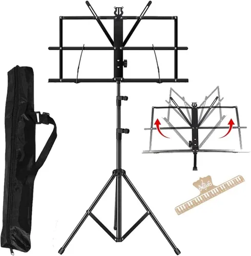 ENNBOM Soporte de música 2 en 1 portátil plegable para partituras, clip de partituras de música ajustable, soporte profesional para partituras