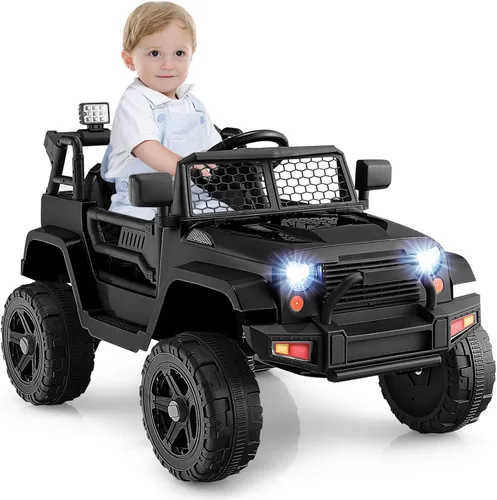 Miniatura 9 de HONEY JOY - Camión de paseo de 12 V con control remoto, suspensión de resorte, faros, música, parabrisas de malla, autos eléctricos para niños