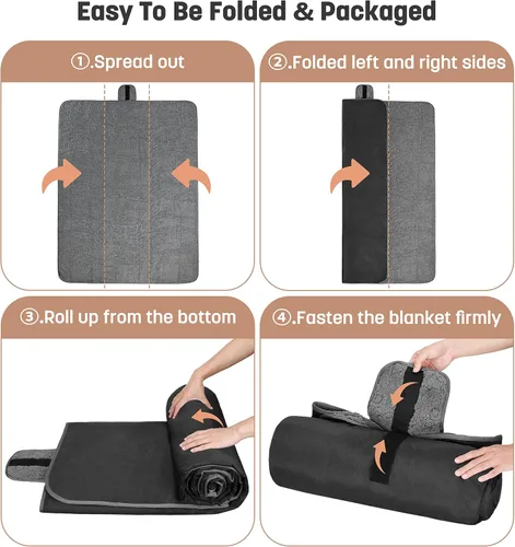 Miniatura 6 de Tirrinia Manta impermeable para exteriores con forro sherpa, resistente al viento, triple capa, cálida y cómoda, plegable para camping, estadio