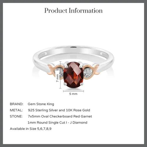 Miniatura 31 de Gem Stone King Anillo de compromiso de plata de ley 925 y oro rosa de 10 quilates, piedra preciosa ovalada de 0.276 x 0.197 in, con acento