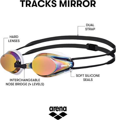 Miniatura 2 de Arena Tracks Gafas de natación unisex para adultos esenciales para carreras competitivas de natación, aprobadas por FINA, con lente antiniebla