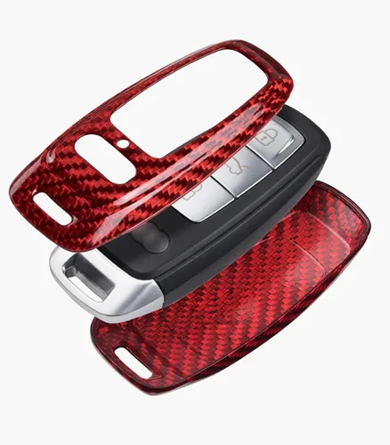 Miniatura 7 de iJDMTOY Funda para llavero de fibra de carbono, color rojo brillante, compatible con Audi 2019 en adelante A6 A7 E-Tron A8 Q8, llavero inteligente