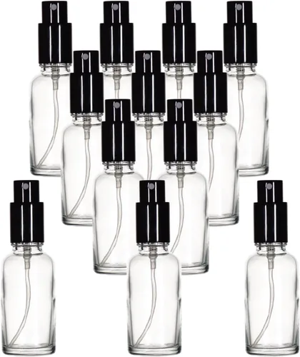 YIZHAO Botellas de vidrio transparente de 1 oz, con pequeño aerosol de niebla fina, tapa de metal, recargable para aceite esencial, viajes,