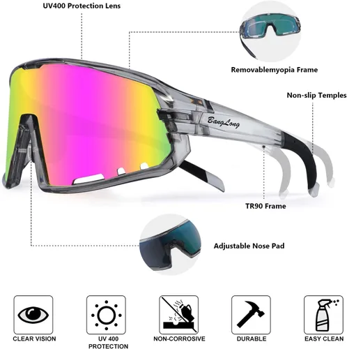 Miniatura 6 de BangLong Gafas de sol deportivas para ciclismo, protección UV400, para pesca, conducción, correr, béisbol, para hombres y mujeres Transparente y rosa