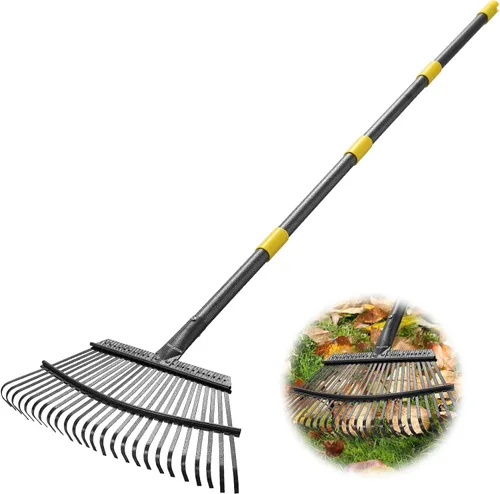 Miniatura 9 de INFLATION Rastrillo de jardín resistente para hojas para césped, 65 pulgadas de largo, 18 pulgadas de ancho, ajustable, 25 púas, rastrillo de hojas