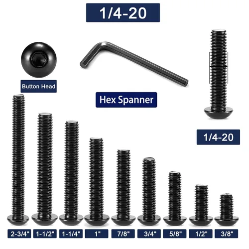 Miniatura 3 de Tornillos de cabeza de botón de 1/4-20 x 3/4 pulgadas, 20 tornillos de acero inoxidable 304 18-8, unidad hexagonal Allen, óxido negro por SG TZH