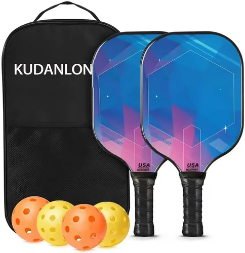 16mm Honeycomb Core Complete Pickle Ball Set USAPA Approved Pickle Ball Rackets 2 Pack - Professional Hybrid Carbon-Glass Fiber with Indoor/Outdoor