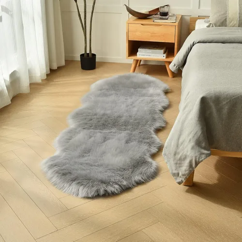Miniatura 48 de duduta - Alfombra de pelo de oveja sintética verde esmeralda de 2 x 3 pies, alfombra esponjosa lavable para cabecera de cama pequeña, dormitorio