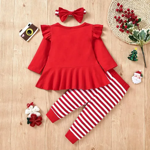 Miniatura 7 de Conjunto de ropa de Navidad con estampado de Papá Noel para niñas pequeñas, conjunto de ropa de Navidad de 3 piezas