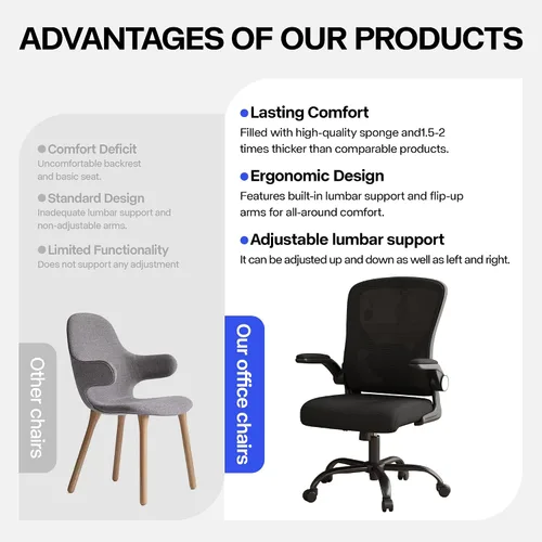 Miniatura 9 de Silla de oficina, silla de escritorio ergonómica con soporte lumbar ajustable, brazos abatibles, cómoda silla giratoria de malla para computadora