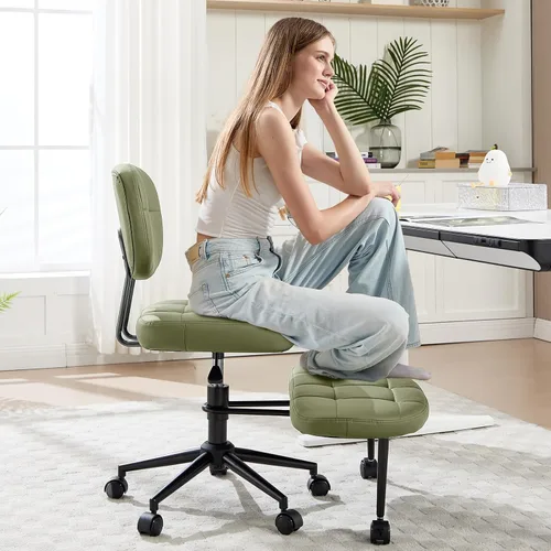 Miniatura 14 de Silla de oficina sin brazos cruzados para sentarse con patas cruzadas, silla de escritorio ergonómica de alta resistencia de 300 libras para TDAH