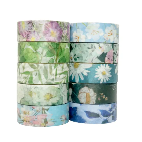 Miniatura 3 de YUBBAEX Juego de 10 rollos de cinta washi de flores primaverales para enmascarar cintas decorativas (tono frío)