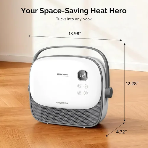 Miniatura 7 de ROVSUN Calentador de espacio pequeño de pared de 1500 W con control remoto, elemento de calefacción PTC y calentamiento rápido 3S, calentador