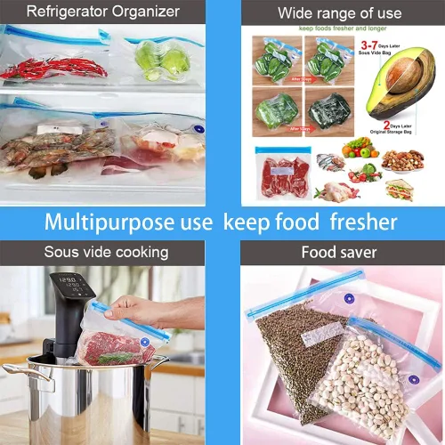 Miniatura 6 de Sous Vide Bolsas reutilizables 27 unidades, bolsa selladora al vacío de alimentos sin BPA, bolsas de almacenamiento de alimentos, bolsas