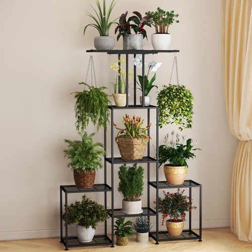 Miniatura 2 de Soporte para Plantas de Interior y Exterior, Estante Colgante Alto de Metal de 6 Niveles para Varias Plantas de Flores, Soporte Grande y Resistente