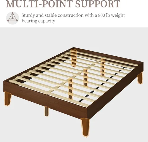 Miniatura 5 de Yaheetech Base de cama Queen con plataforma de madera maciza natural con soporte de listones de madera, espacio debajo de la cama de 7.3 pulgadas