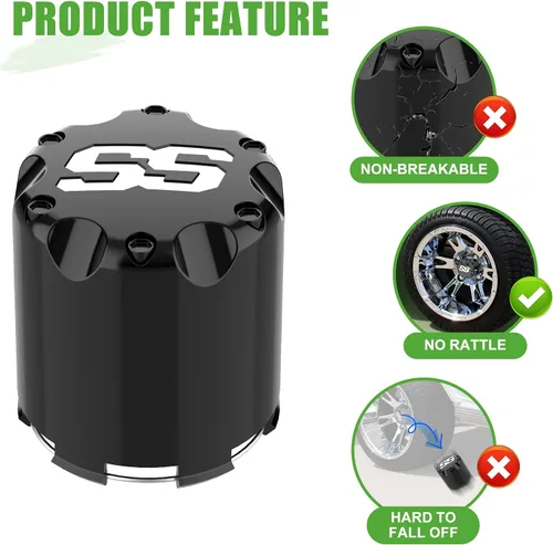 Miniatura 5 de 10L0L - Juego de cubiertas de tapa central para ruedas de carrito de golf universal SS para EZGO, Club Car, Yamaha, 4 piezas (negro)