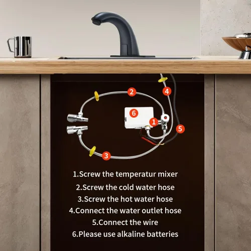Miniatura 6 de Grifo de baño sin contacto con sensor de movimiento automático con placa de cubierta de orificio y mezclador de temperatura, lavabo manos libres
