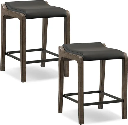 Miniatura 12 de Leick Home Calton Taburete de mostrador, con asiento giratorio, para cocina o comedor, piel sintética negra y piedra gris, paquete de 2, 10118GS/BL